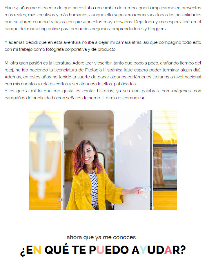 claves para escribir la página Sobre mí ejemplo